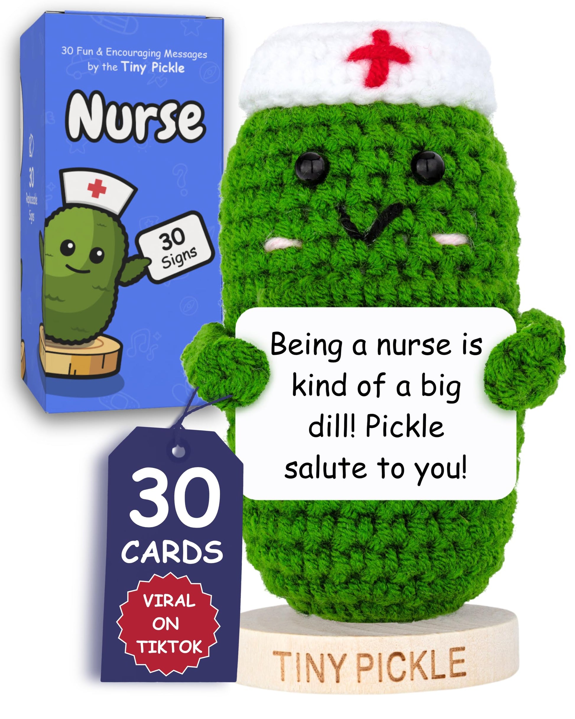 Nurse Gifts - Handmade Positive Pickle Crochet Doll with 30 Empowering Messages for Nurses - Funny RN Gifts, New Nurses Present 