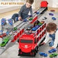 MSKOLER Racing Car Railway Truck Toy for Boys 2 3 4 5 6 7 Years Old - 78.7-inch Transport Carrier Trucks, Foldable Tracks Storag