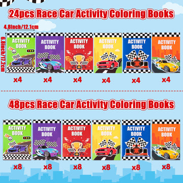 JAPBOR Race Car Coloring Books - 24PCS Mini Racing Cars Activity Color Books Bulk for Kid Party Favors, Truck Transportation The