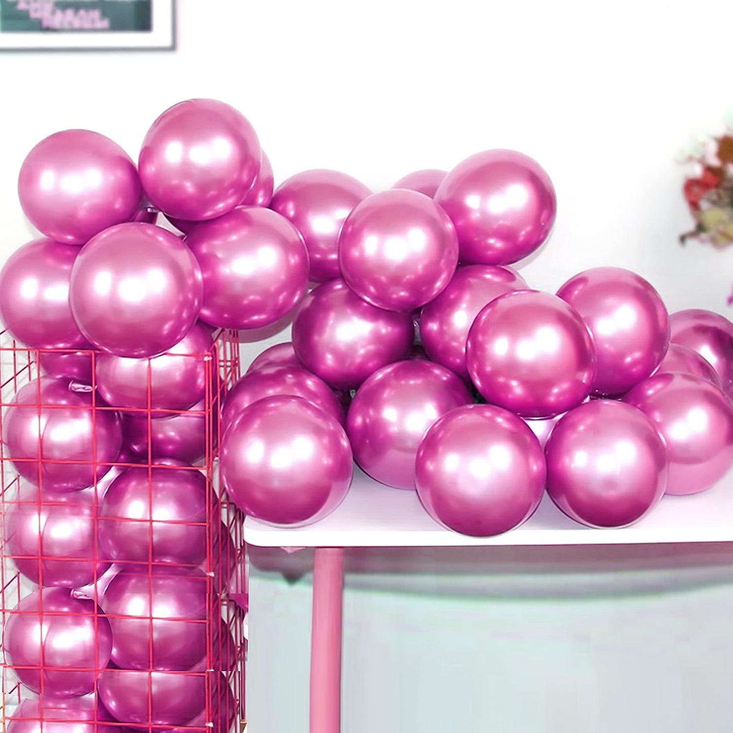 Colorful Elves 12 Inch 100 Pcs Metallic Chrome Hot Pink Balloons Shiny Thicken Latex Balloon Party Decoration (Hot Pink)