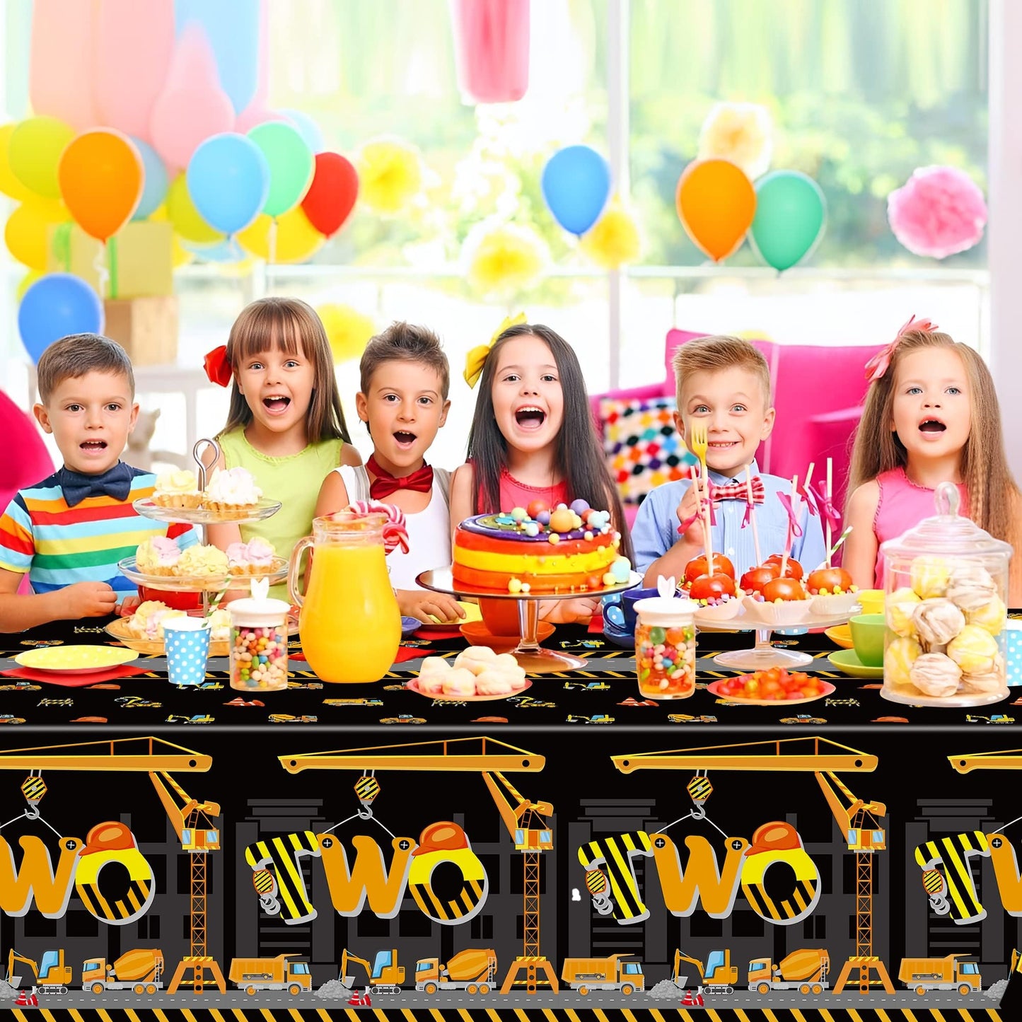 Two Construction Party Tablecloths - 3Pcs Dump Truck Birthday Party Table Covers Decorations, Construction Themed Rectangular Pl