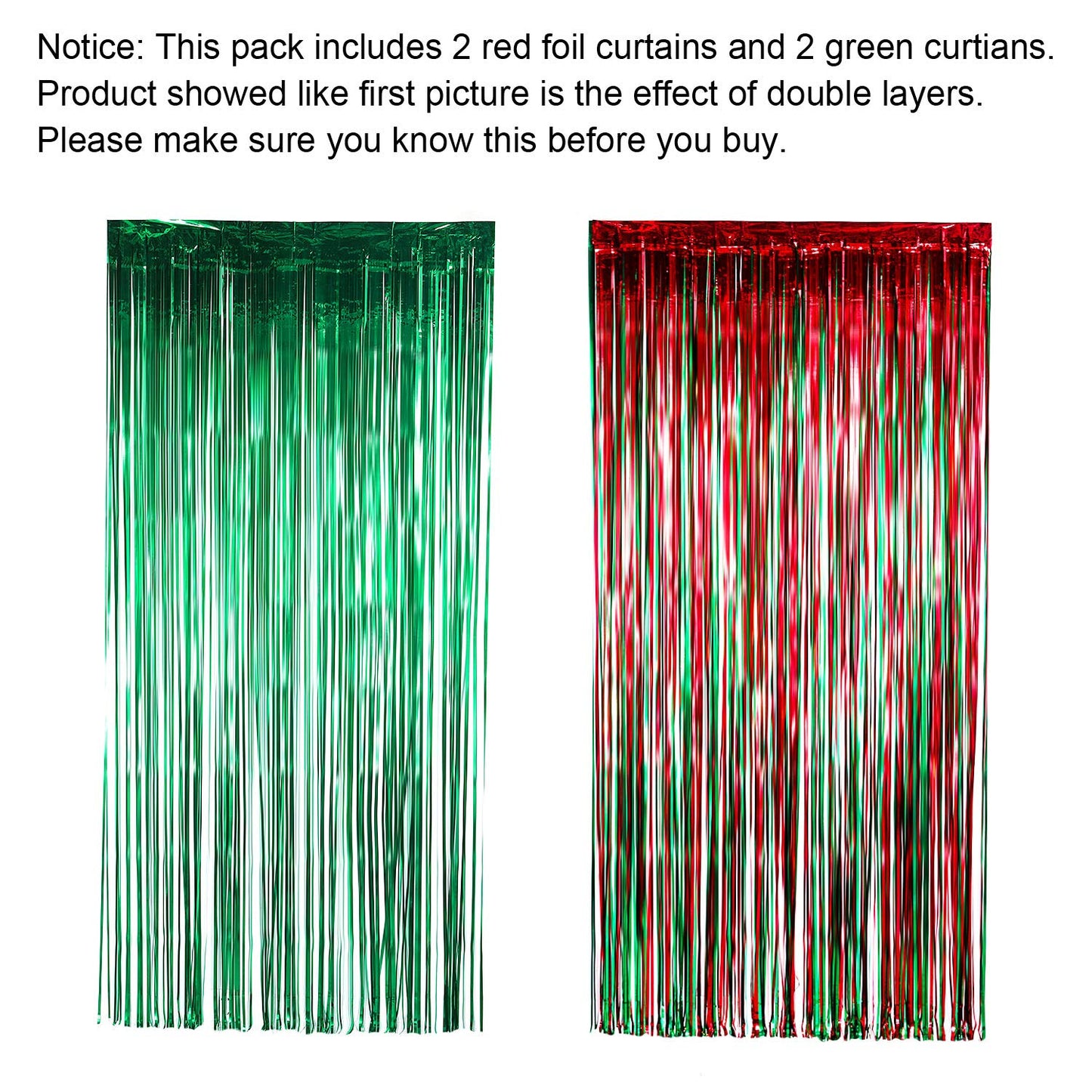 Sumind 6 Pack Metallic Tinsel Curtains, 39.4"W x 98.4"L, Red & Green Foil Fringe Backdrop for Party Decoration & Photo Props