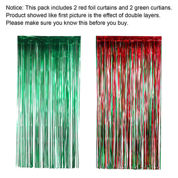 Sumind 6 Pack Metallic Tinsel Curtains, 39.4"W x 98.4"L, Red & Green Foil Fringe Backdrop for Party Decoration & Photo Props