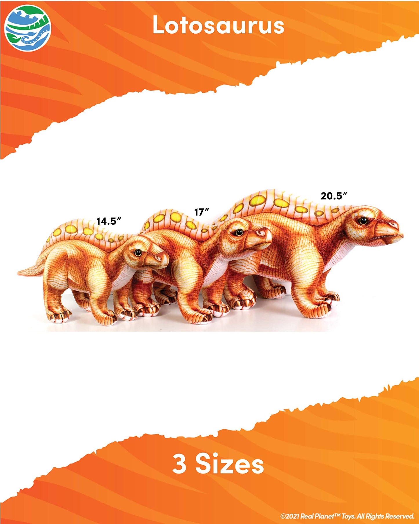 Real Planet 14.5' Dinosaur Plush Toy - Little Boy Dinosaur Toys, Dinosaur Stuffed Animals, Dino Plushie, Baby Stuffed Dinosaur, (Brown Lotosaurus, 14.5') (17' Long)