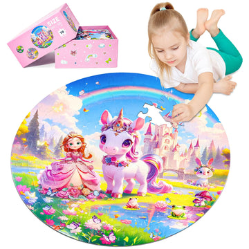 Digobay Floor Puzzles For Kids Ages 4-6, 70 Pieces Large Round Unicorn Princess Floor Puzzle Unicorn Jigsaw Puzzle Toy For 3 4 5