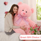 Morismos 5Ft Giant Pink Teddy Bear Stuffed Animal, Large Teddy Bear Plush Toy With Footprints And Bow, Gift For Girlfriend, Wife, Girls At Birthday Valentines, Christmas, Baby Shower Decor