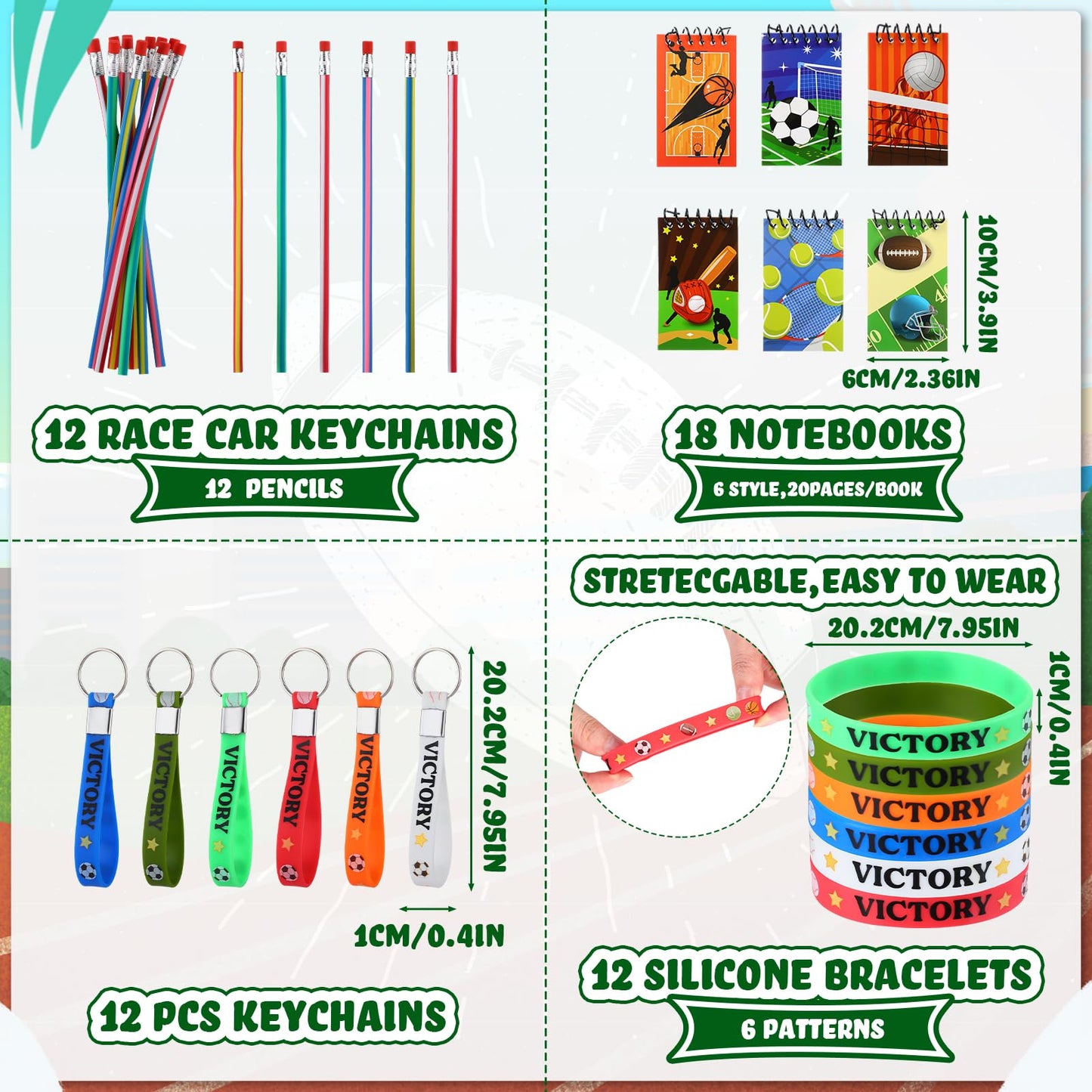 Fulmoon 140 Pcs Sports Party Favors Include Sports Drawstring Bag Mini Foam Sports Balls Bendable Pencil Sport Wristband Keychai