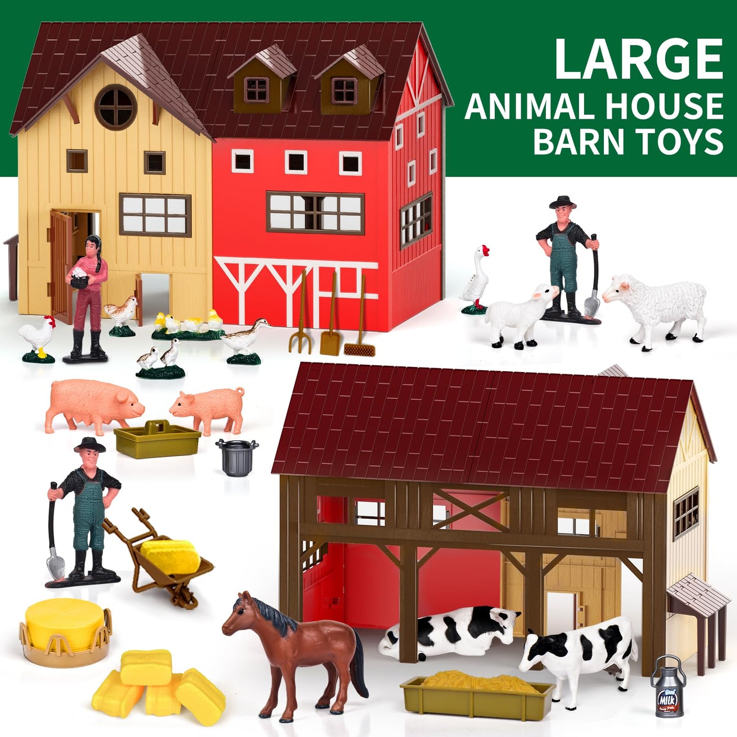 Pupu Pig Farm Animals Barn House Toys - Kids Tractor Toy With Lights & Sound, Horse Stable, Cowshed, Chicken Fence, Animal, Farm