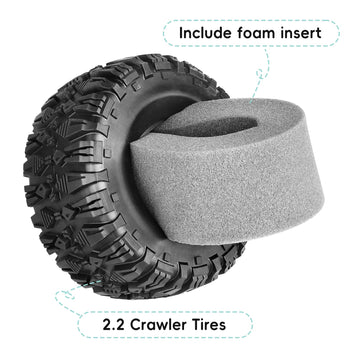 AllinRC 2.2 Crawler Tires 4Pcs fit 2.2 Beadlock Wheels RC Rubber Tyre Set with Foam Insert for 1/10 RC Rock Crawler Axial SCX10