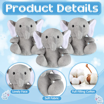 Jenaai 12 Pcs Mini Elephant Stuffed Animals 4 Inches Small Cute Soft Forest Plush Elephant Toys For Boys Girls Baby Shower Decor