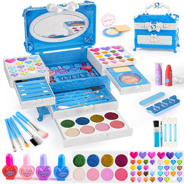 Kids Makeup Sets for Girls, 66pcs Real Cosmetic for Kids Toys with Mirror, Princess Washable Girls Makeup Kit, Non-Toxic & Safe