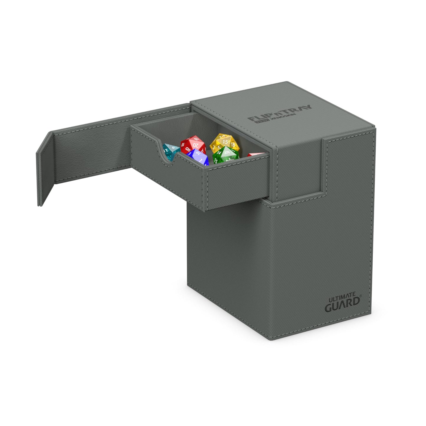 Ultimate Guard Flip'n'Tray 133+, Deck Case for 133 Double-Sleeved TCG Cards + Dice Tray, Grey, Independent Magnetic Closure & Mi