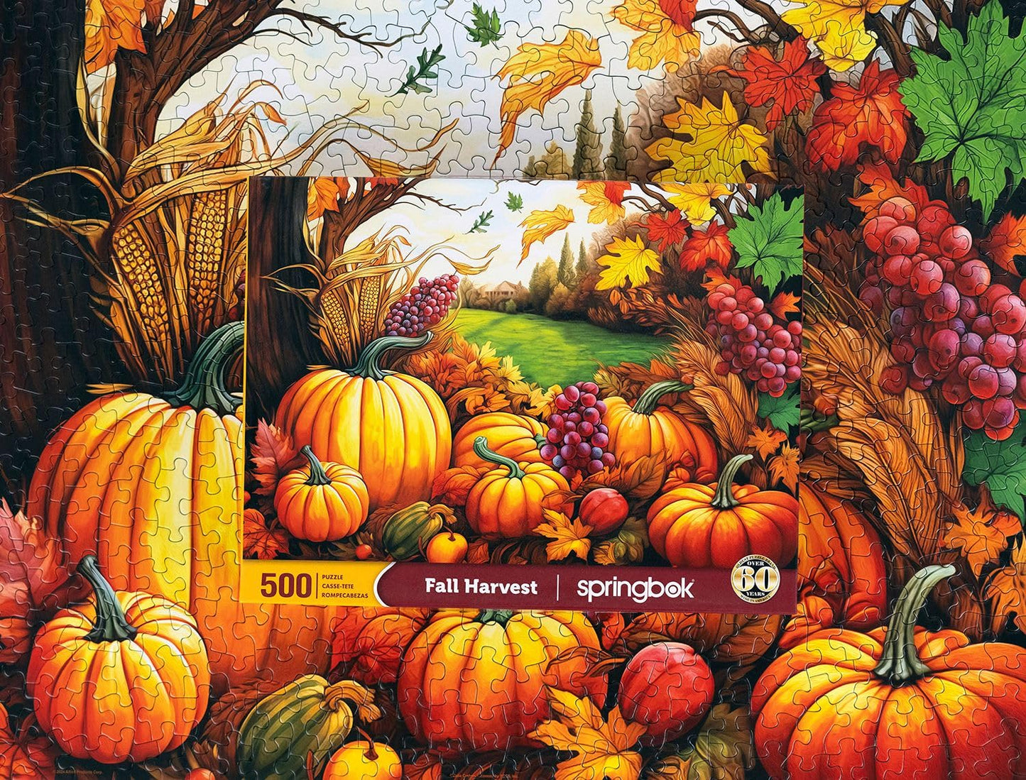 Springbok 500 Piece Fall Harvest Puzzle - Cardboard, Fall Colors (Orange, Yellow, Brown), Model 33-01708 for Adults and Families