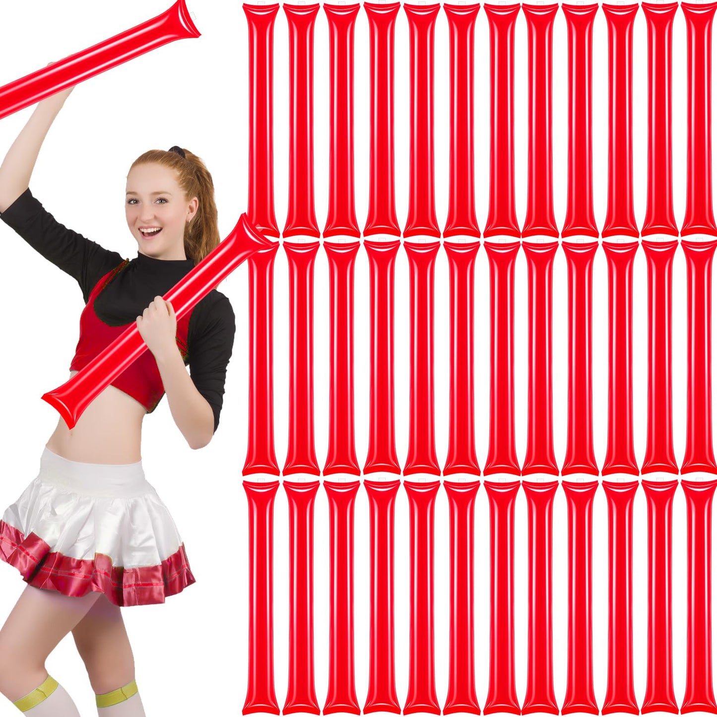 Cssopenss 50 Pcs Red Thunder Sticks Thicken Plastic Cheersticks Red Inflatable Thunder Sticks Sporting Events Team Spirit Cheers