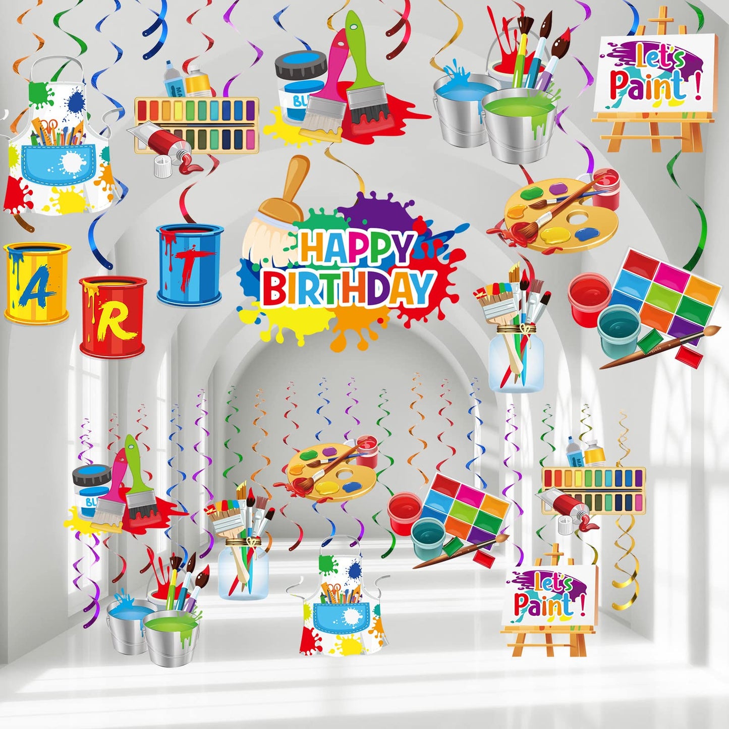 46 Pieces Art Painting Party Decoration, Art Birthday Party Hanging Swirls Ceiling Decor for Kids Girl Boy Painting Birthday Par