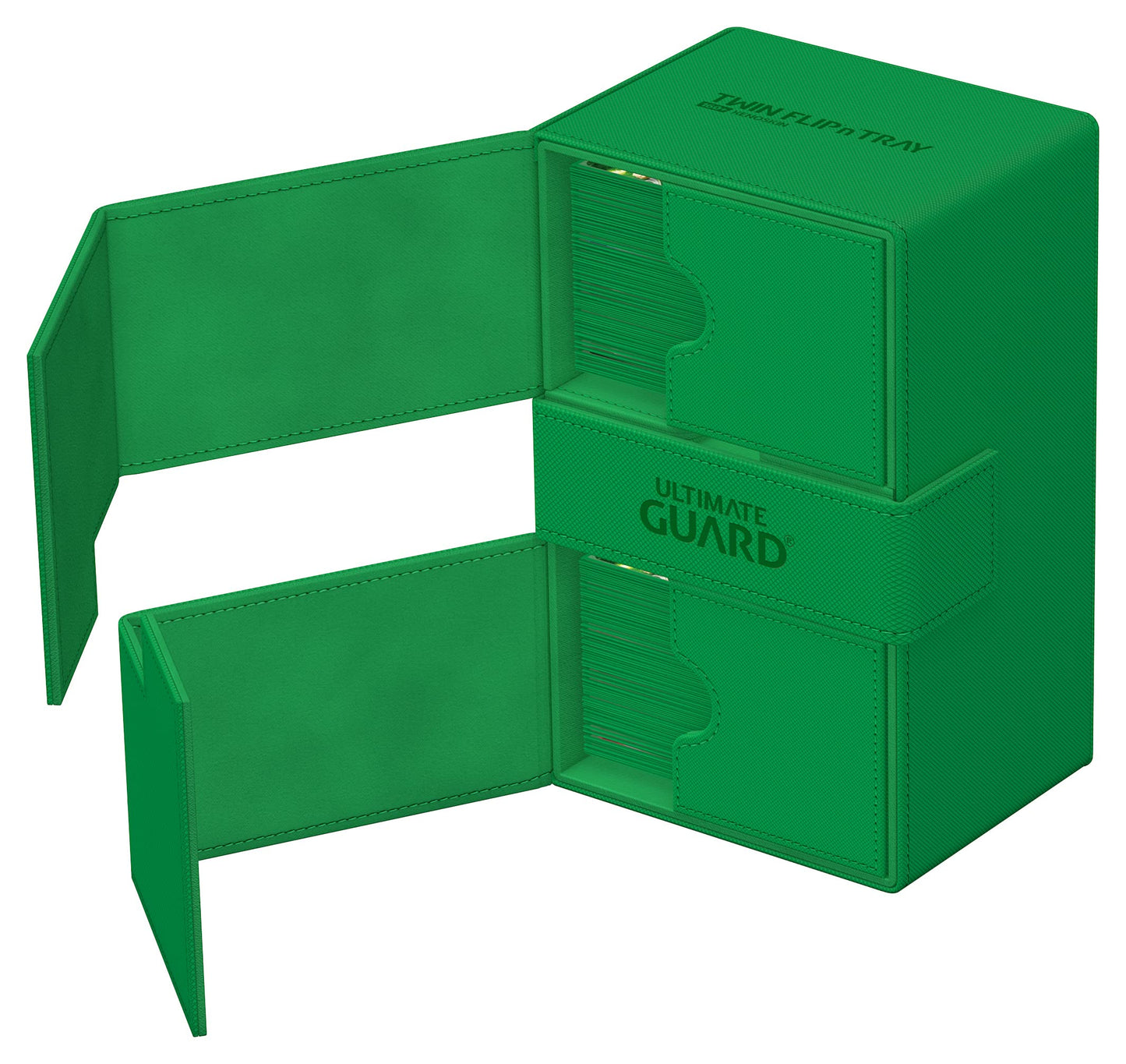Ultimate Guard Twin Flip'N'Tray 160+, Deck Case For 160 Double-Sleeved Tcg Cards + Dice Tray, Green, Independent Magnetic Closur