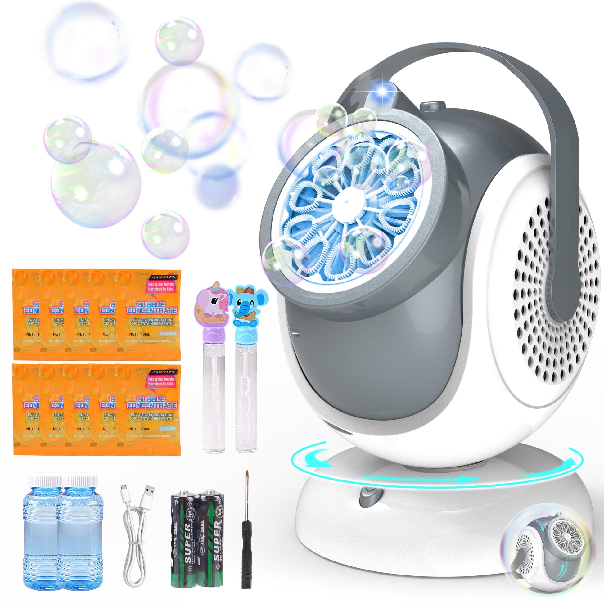 Big Bubble Machine - Automatic Bubbles Blower for Kids  Toddlers - 360?Oscillation & 75?Adjustment  Bubble Toys with LED Light - Gifts for Boys  Girls  Easter  Outdoor  Birthday  Party Use