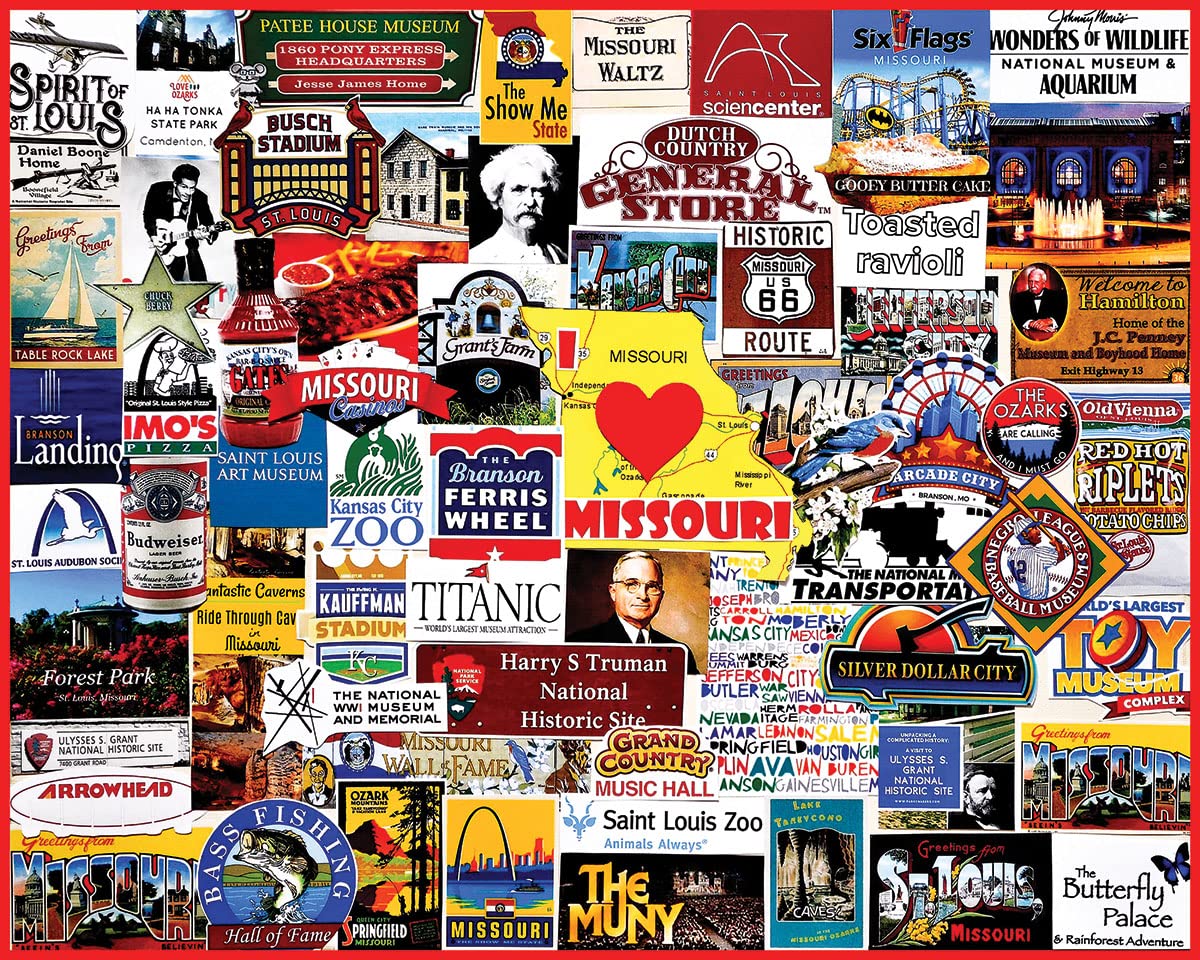White Mountain 1000 Piece Jigsaw Puzzle - I Love Missouri, Gateway Arch, Kansas City Zoo, Engineered Wood