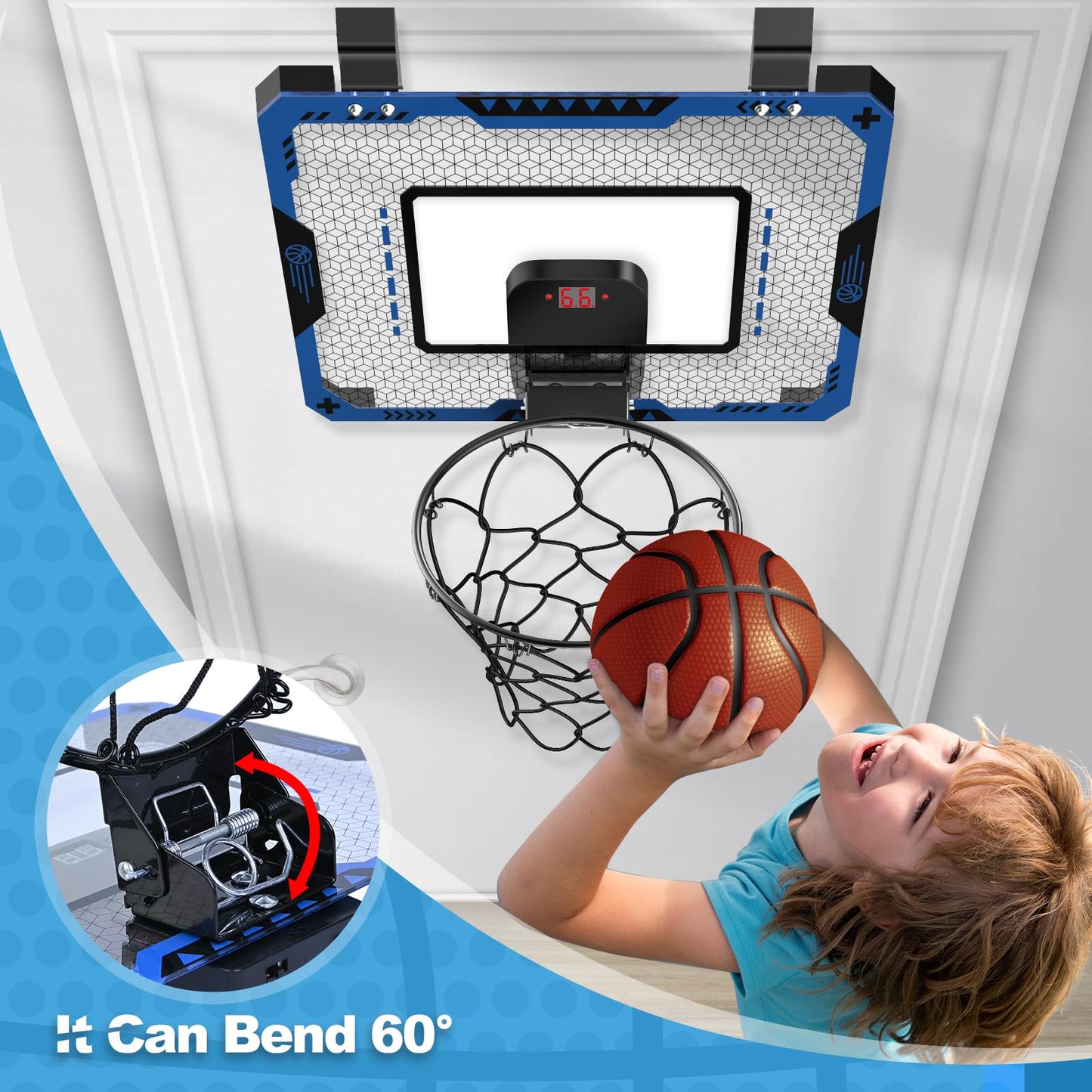 Indoor Basketball Hoop For Kids Age 5-10, With Electronic Scoreboard & 3 Balls - Over The Door Mini Hoop For Boys' Birthday & Christmas Gifts