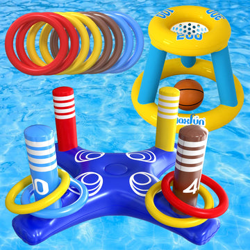 Max Fun Pool Floats Toys Games Set - Floating Basketball Hoop Inflatable Cross Ring Toss Game Toys For Kids Adults Swimming Pool Water Game