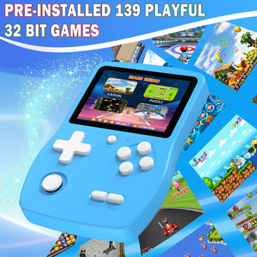 Great Boy 32 Bit Handheld Games Toys For Kids With 139 Video Games Boys Girls Children'S 3.0 Inches Ips Screen Rechargeable Gami