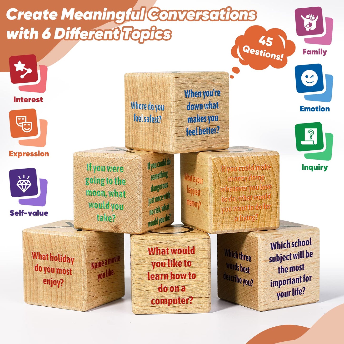 Garybank Conversation Cubes W/Tic Tac Toe Game Great Conversation Starter-Building Relationship Wooden Block for Family Game Night School Counselor Supplies Therapy Icebreaker Game for Kid Teen mature-themed