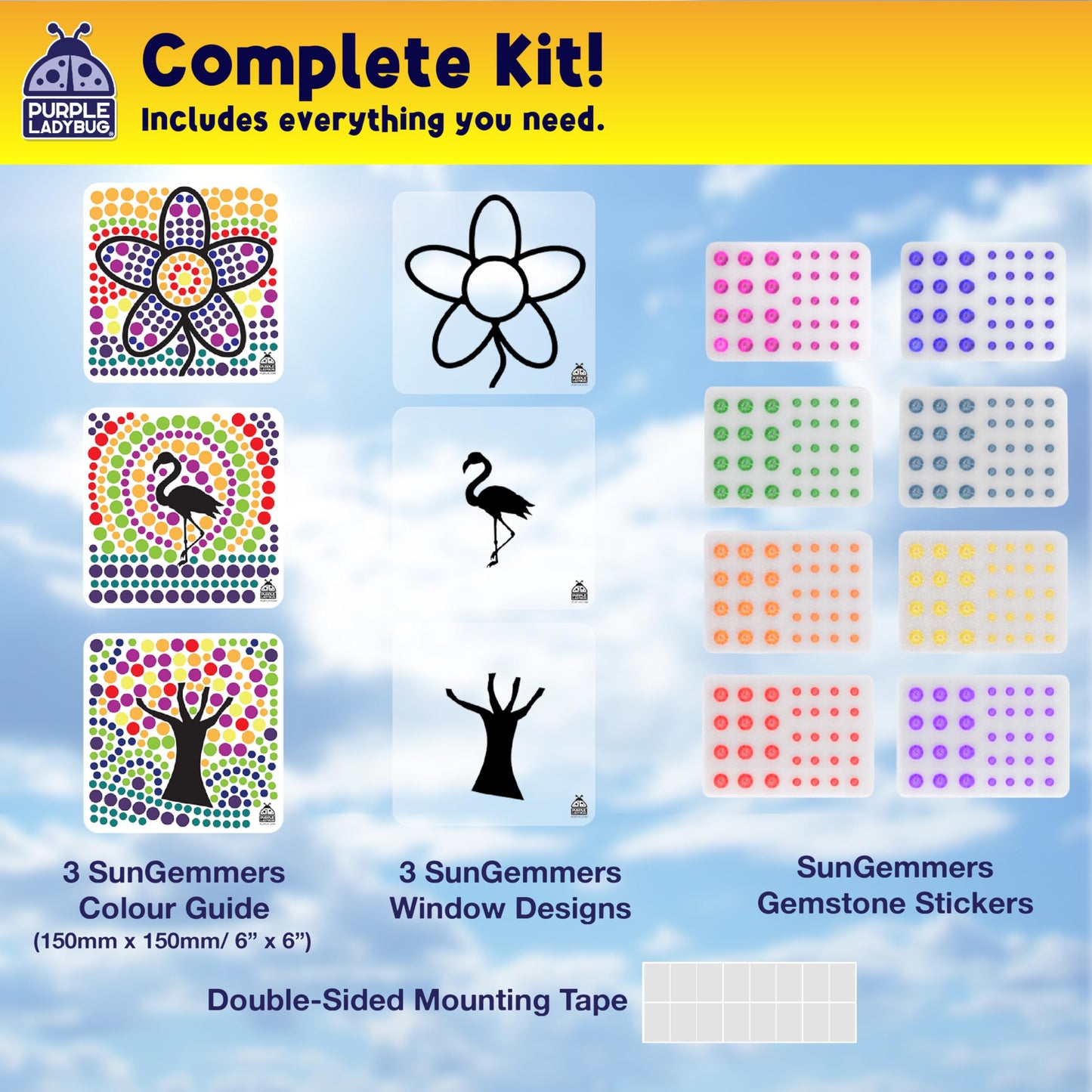 PURPLE LADYBUG Window Art Craft Kits - Fun Spring Crafts for Kids Ages 8-12, Multicolor, Medium Size, Model A-PL-1115