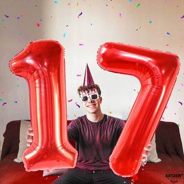 Katchon, Giant Red 17 Balloon Numbers - 40 Inch | Happy 17Th Birthday Decorations, 17 Birthday Balloons | Number 17 Balloons For Happy Birthday Decorations | 17 Number Balloons
