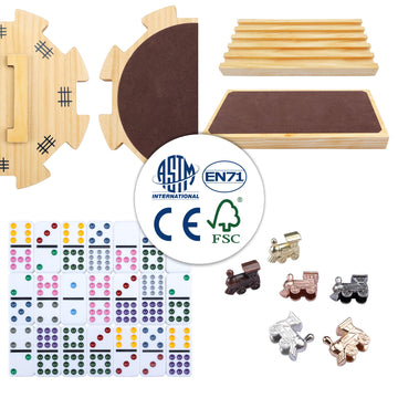 Gothink Mexican Train Dominoes Set, 91 Tiles Double 12 Dominos Set For Adults And Family, With Wooden Trays*8, Metal Trains*9, Wooden Hub & Scoreboards, Dominoes Tile Board Game In Storage Case Games