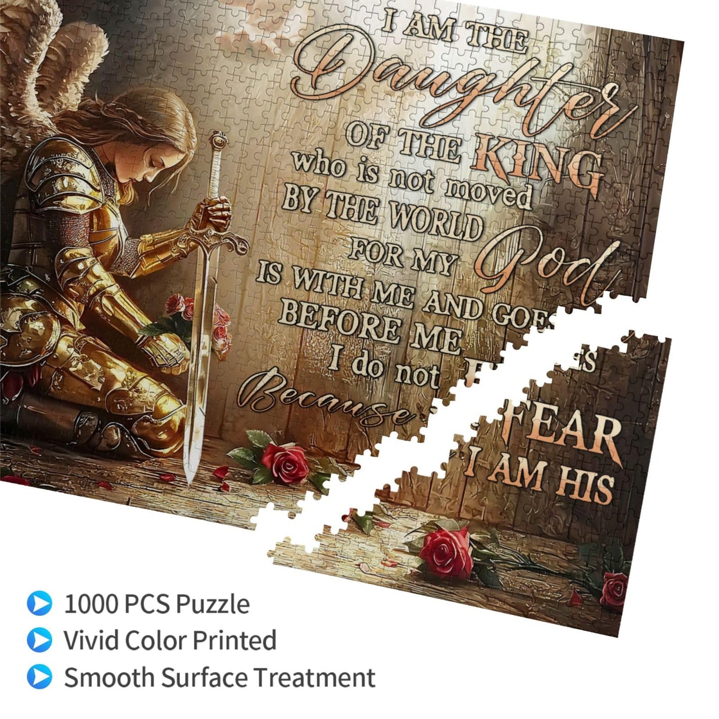 TREKTOTS Christian Jigsaw Puzzle, 1000 Pieces, Wooden, Warrior Woman with Bible Verses, Inspirational Faith-Based Gift, Gold