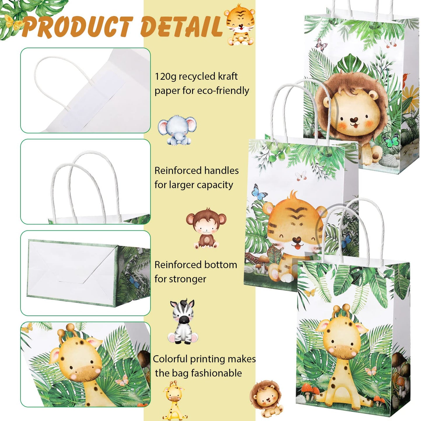 Safari Goodie Bag Safari Jungle Party Favor Bags With Handles For Kids Birthday Safari Themed Party Supplies (Watercolor Style,
