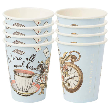 Talking Tables 8 x Blue Alice in Wonderland Paper Disposable Cups | Mad Hatter Themed Party Supplies for Afternoon Tea Party, On
