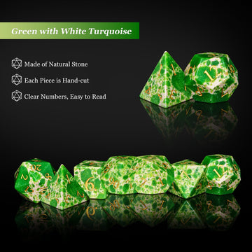 UDIXI Green with White Gemstone Dice Set D&D 7PCS Stone DND Dice Polyhedral Dice Set for Dungeons and Dragons Role Playing Games