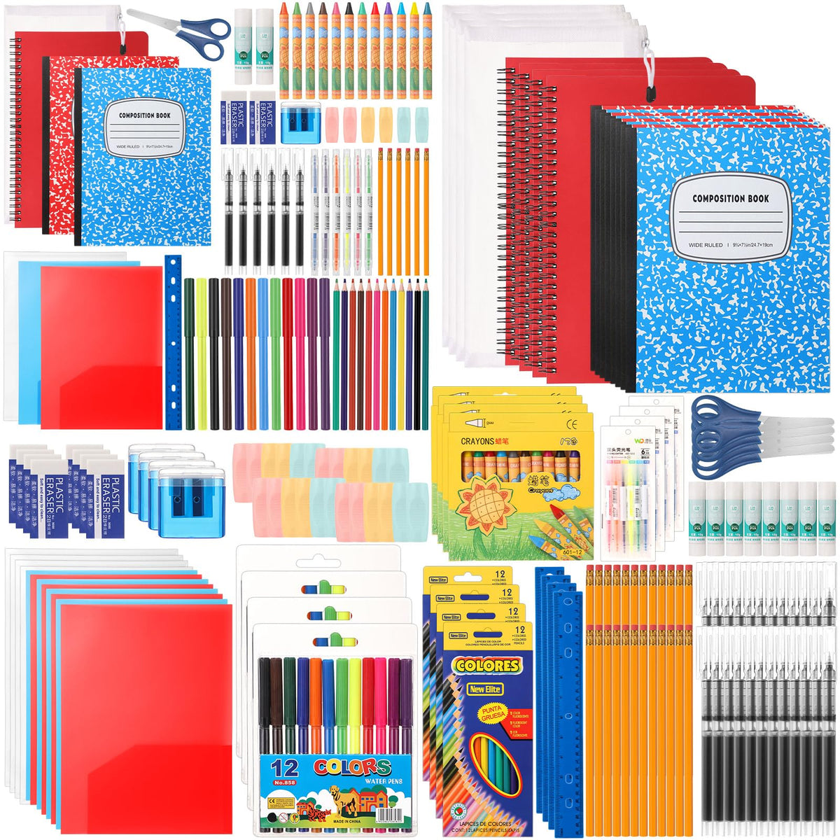 Gilprop 4 Set 2025 School Supplies Kit, 47 Pcs Per Set Back To School Supplies Primary Middle College Bundle Essential Stuff Bul