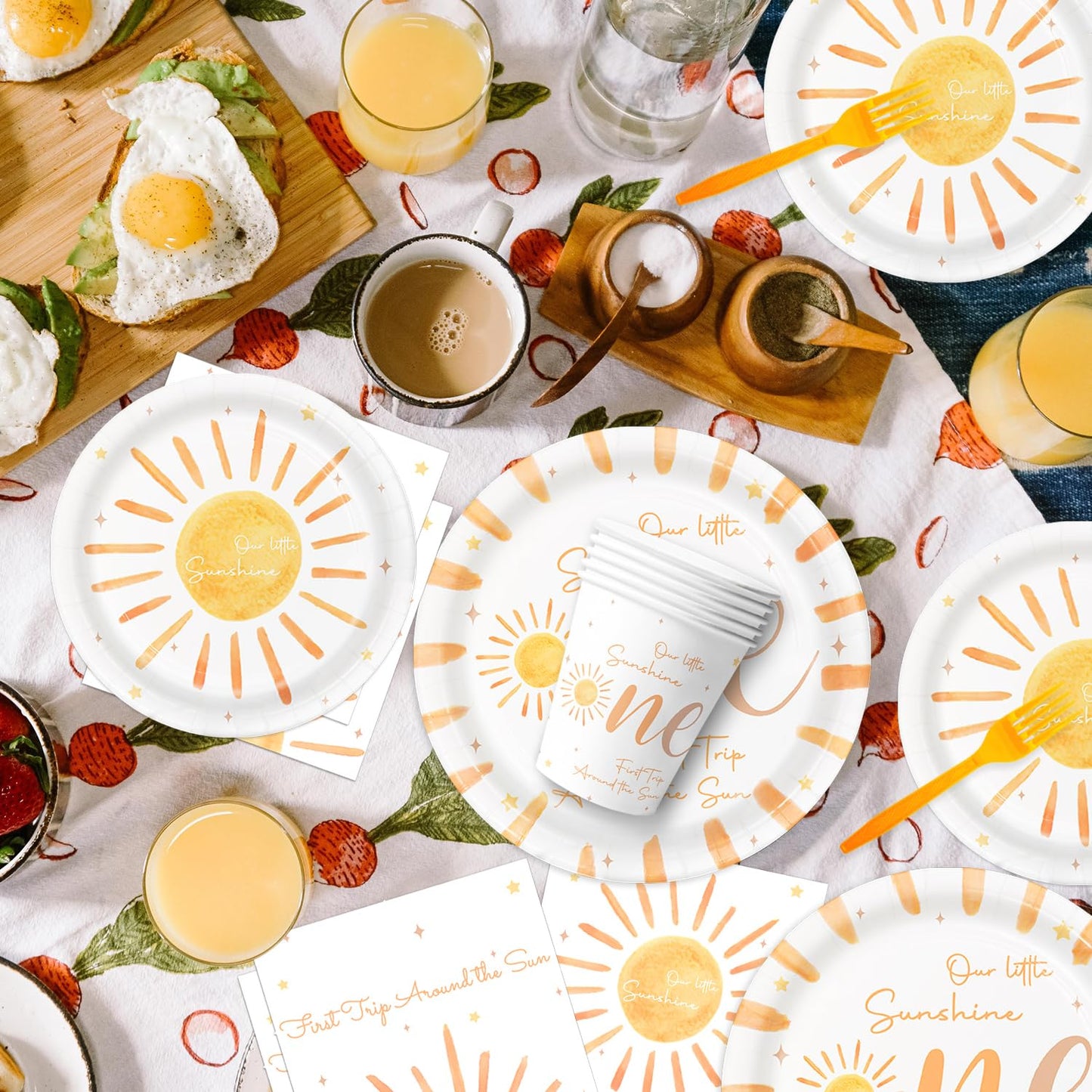 First Trip Around The Sun 1St Birthday Decorations Bohemian Hippie Sunshine Theme Party Tableware Includes Paper Plates Cups Nap