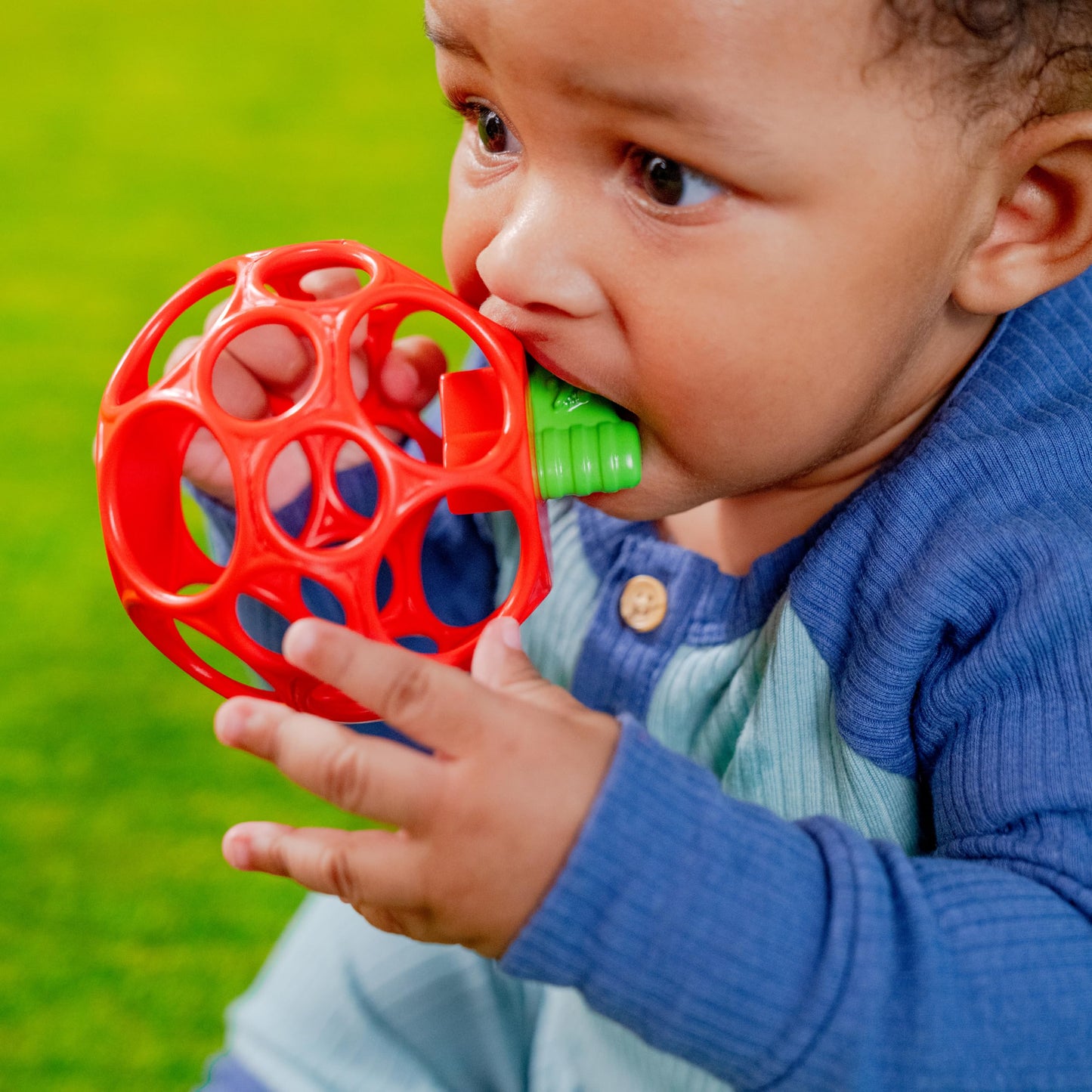 Bright Starts Oball Easy Grasp Red Apple Teether Toy, Hold My Own Collection, Bpa Free, Unisex, Newborn And Up