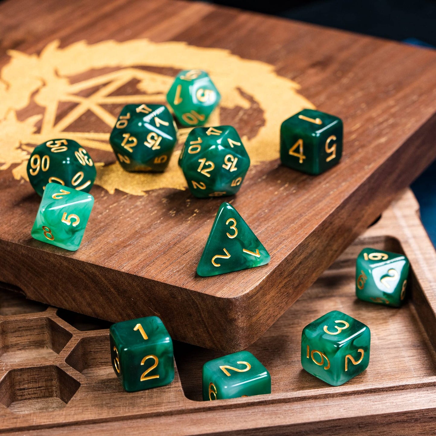 HDdais 11PCS Polyhedral DND Dice Sets Jade Dice for Dungeons and Dragons Pathfinder DND RPG MTG Table Gaming Dice,D&D Dice (Gree