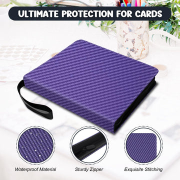9 Pockets Trading Card Binder  HYMENEX 900 Pockets Baseball Card Binder with Sleeves and Zipper for Game Sports Cards and Kids Organized (Purple)