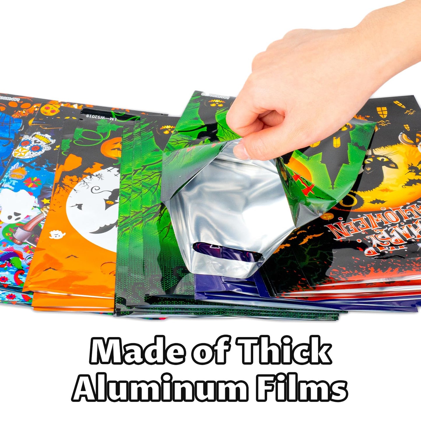 HAPMARS 60 Pcs Halloween Party Favor for Kids Candy Goody Bag, 6 Designs Plastic Trick or Treat Goodie Bags, Halloween Loot Gift