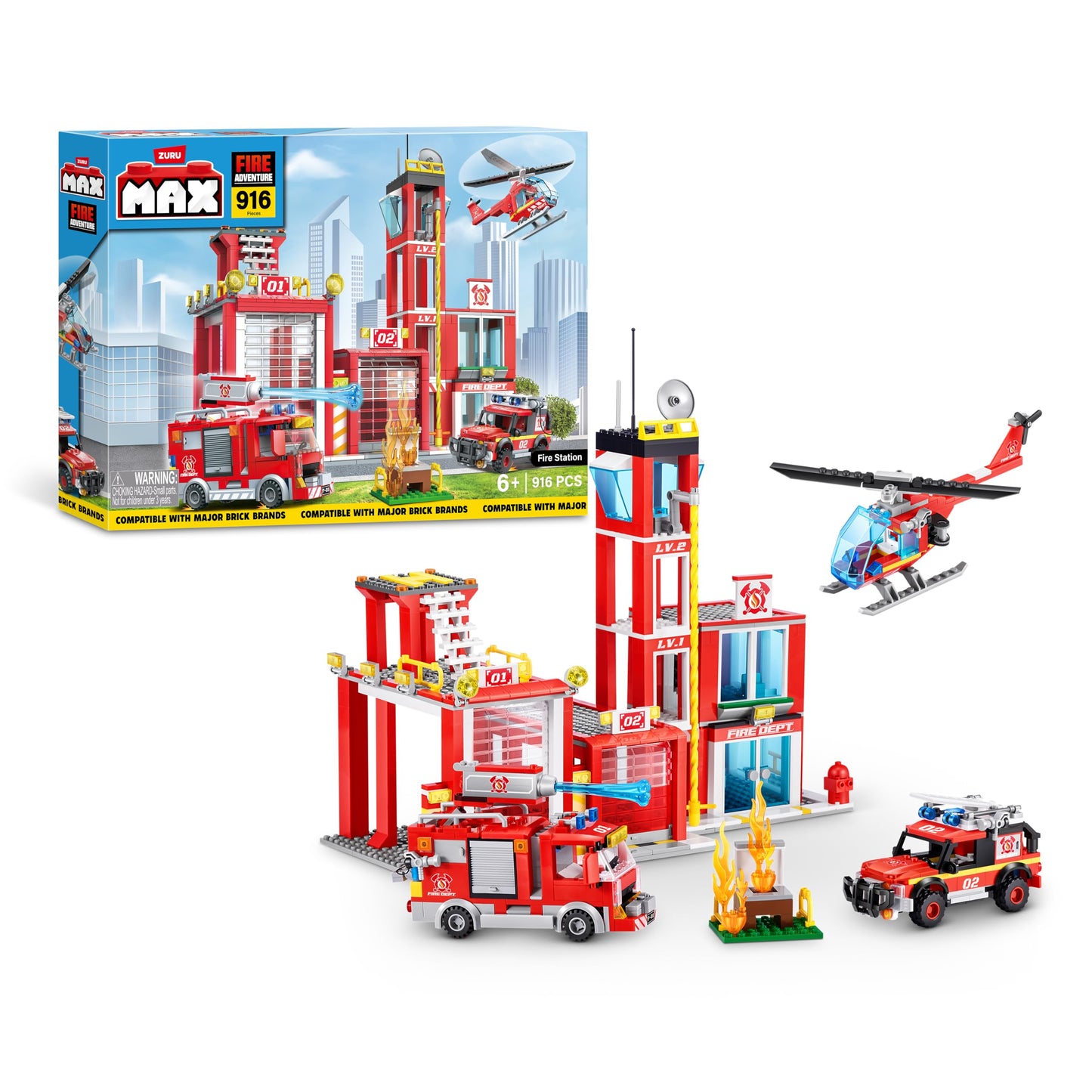 MAX Adventure Fire Rescue Playset (916 Pieces) Building Bricks Toys for Kids 5+ Create Vehicles and More UNbox Discover