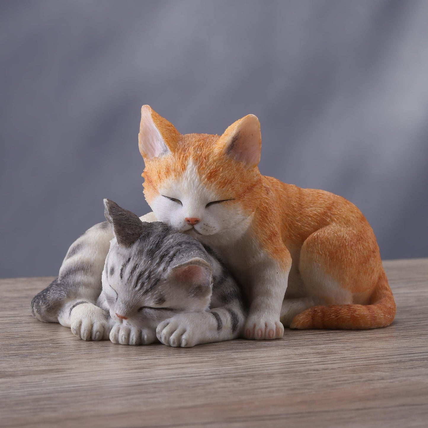 5.13 Inch Sleeping Tabby Kittens Decorative Figurine, Orange and Gray