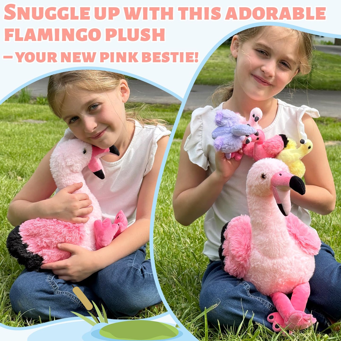 Tezituor Flamingo Stuffed Animal with 4 Babies 17.7  Pink Mommy Flamingo Plush with 4 Babies Soft Bird Toy for Kids Birthday Gift Nursery Decor