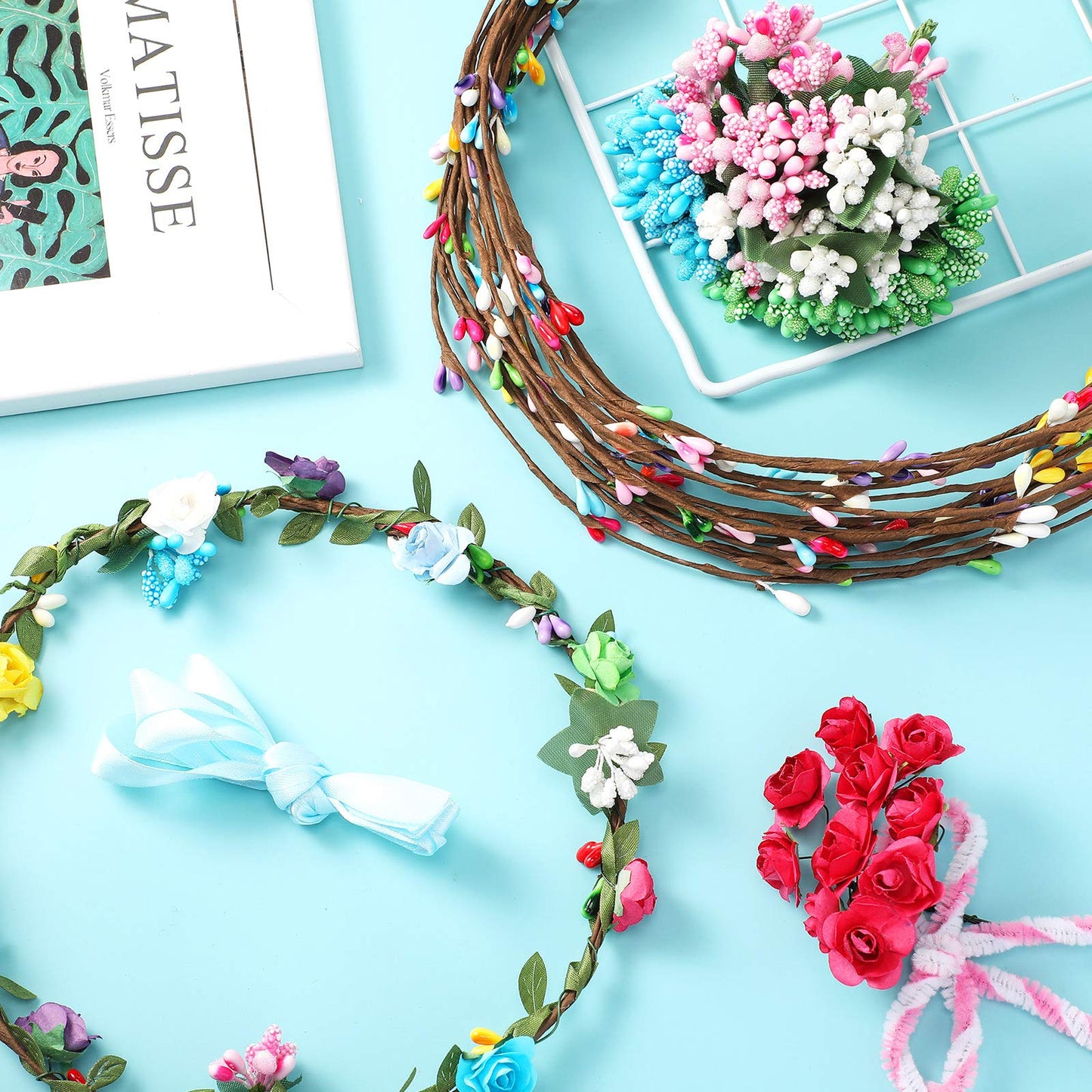 Syhood Flower Crowns Making Kit, 168 Pcs Parts, Make Your Own Flower Crown Wreath Headbands And Bracelets Craft Kit Hair Accessories Handmade Diy Floral Crown Garland Kit Presents For Girls