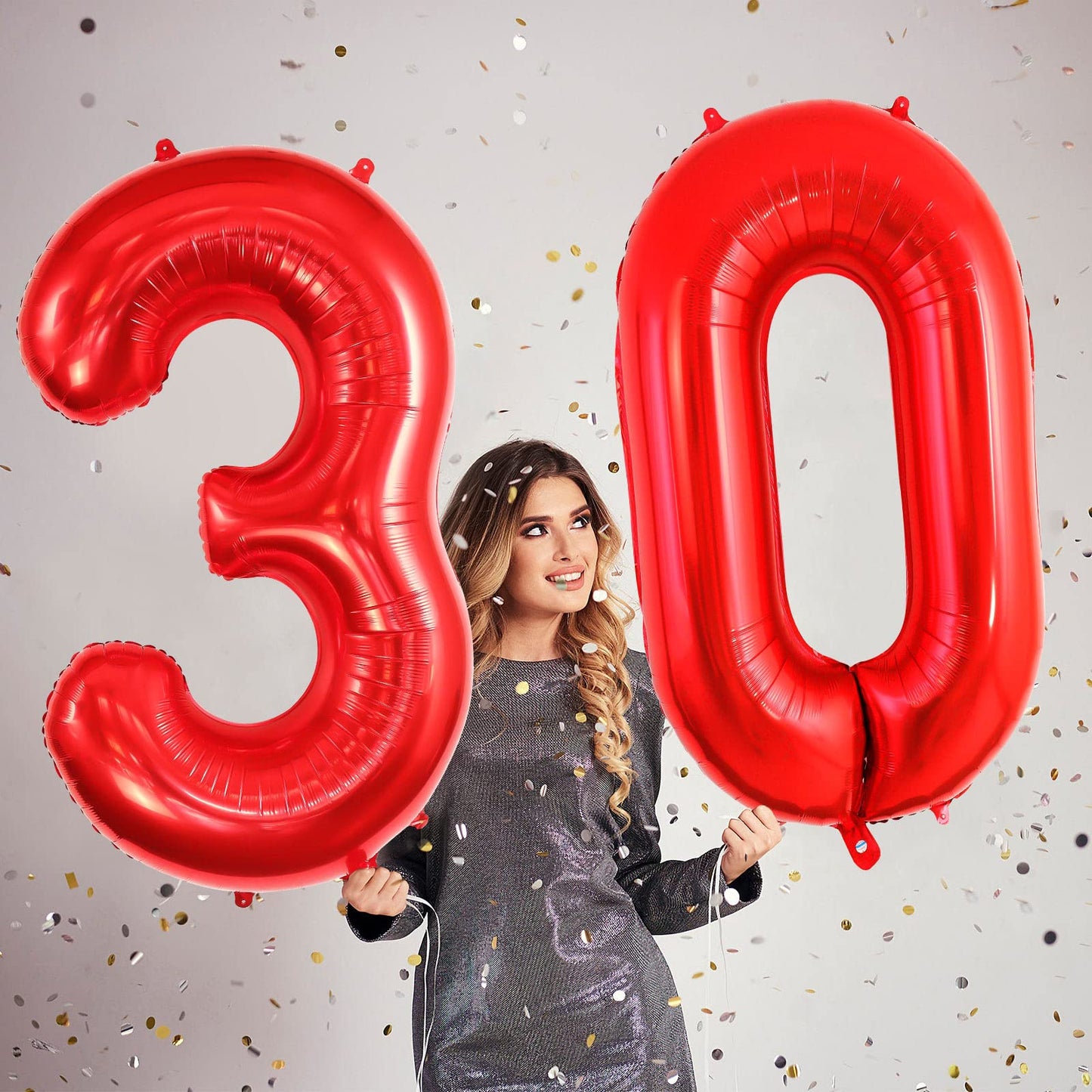 40 Inch Red 30 Number Balloons, Jumbo Foil Balloons For 30Th Birthday Party Decorations Supplies / 30Th Anniversary Event
