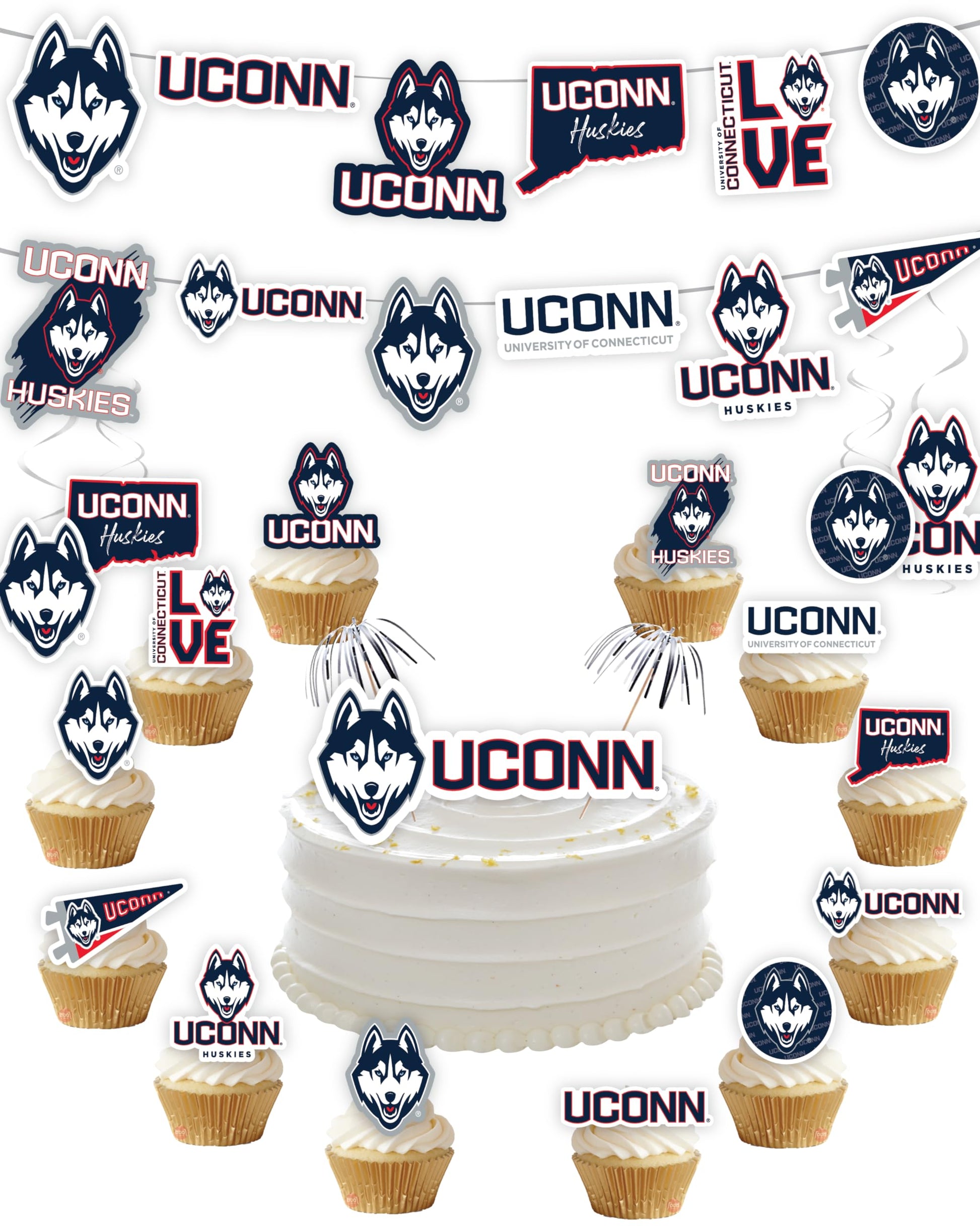Uconn Huskies Party Supplies (42 Pieces) For University Of Connecticut Graduation, Tailgating And Birthday Party Decorations Wit