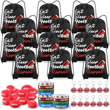 MiniInflat 48 Pcs Football Party Favors for Kids Include 12 Football Drawstring Bags, 12 Football Keychain, 12 Silicone Football