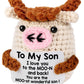 YUEYUQIU Gifts for Son from Mom/Dad - Christmas Birthday Gifts for mature-themed Sons Teens Son in Law  Handmade Crochet Small Cow Present for Graduation Birthday Valentines - You are The Most Wonderful Sons