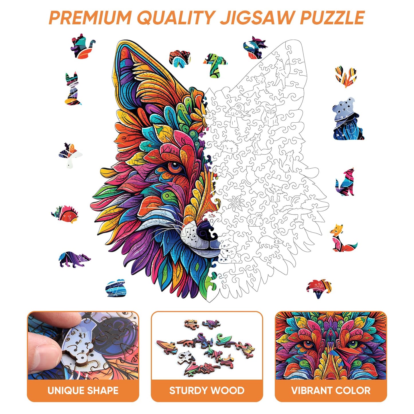 Qiuenisray Original Wooden Jigsaw Puzzles-Wolf 200pcs Medium 10.2x11.2in Wooden Puzzles for mature-themeds Unique Shape Animal mature-themed Puzzles Irregular Wood Puzzles Best Gift for mature-themeds and Kids Family Game