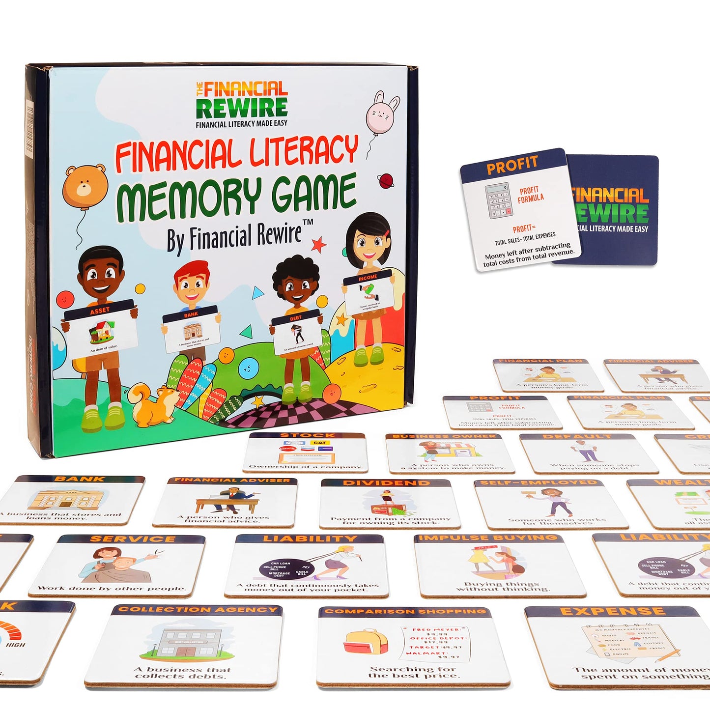 The Financial Rewire Financial Literacy Memory Matching Game - Fun & Educational Cardboard Game for Kids Ages 5+, Medium Size