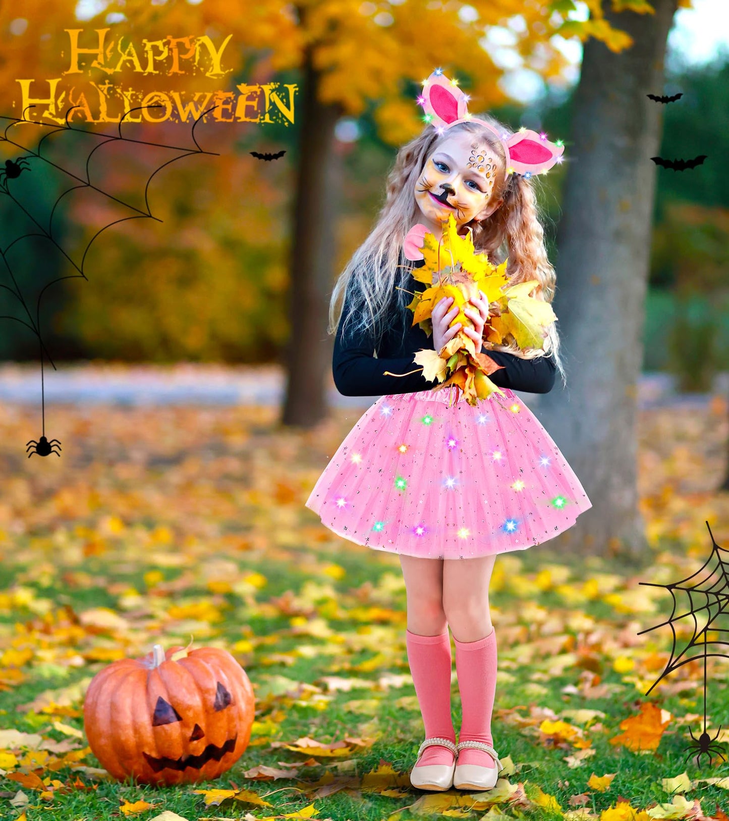 Teuevayl Pig Costume for Girls, Kids Pink Pig Costume with LED Light Up Tutu Skirt, Halloween Costumes for Girl Kid Age 3 4 5 6